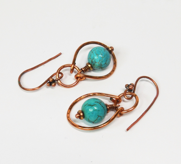 Forged copper and turquoise earrings