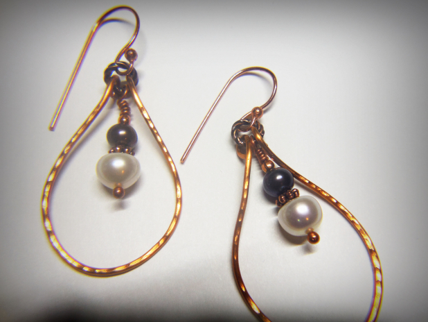 handcrafted copper and pearl earrings