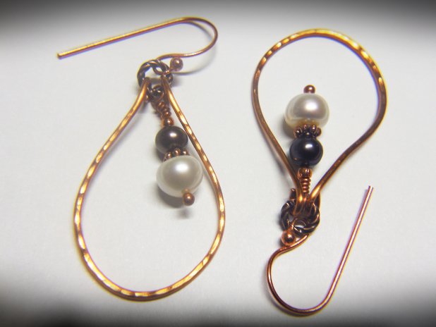 handcrafted copper and pearl earrings