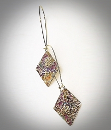 Antique brass embossed diamond earrings